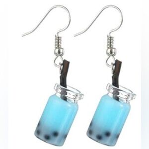 Boba Bubble milk Tea Earrings Blue